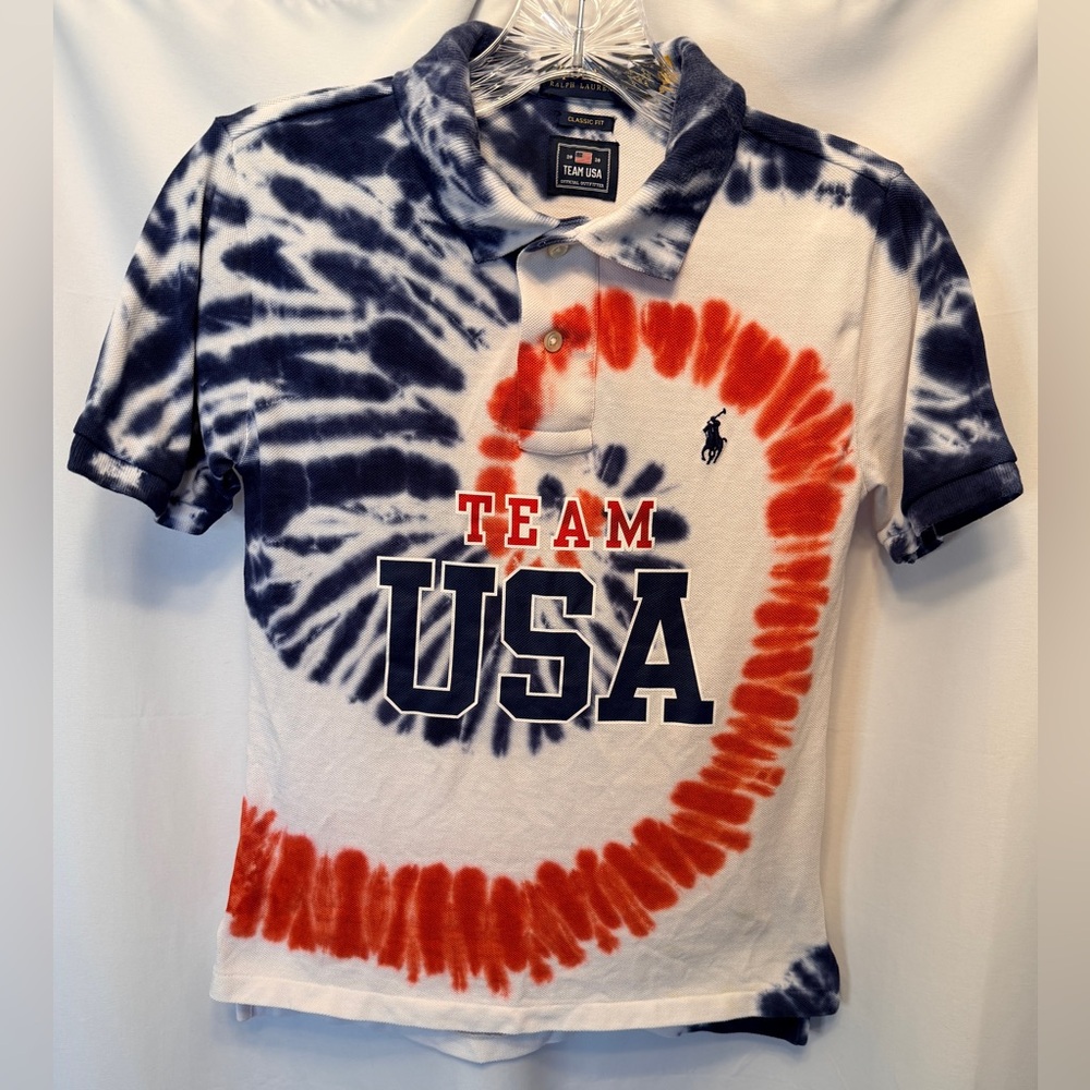 Polo Ralph Lauren Boys' Size Small 8 Team USA Tie Dye Polo Shirt Red White Blue